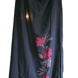 Valerie Stevens Elegant Black PureSilk Maxi Skirt w/ Vibrant Pink Floral Pattern